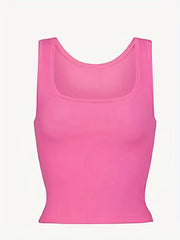  Ribbed Tank Top Women's Scoop Neck Stretch Vest Top