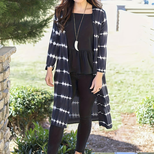  Striped Open Front Cardigan