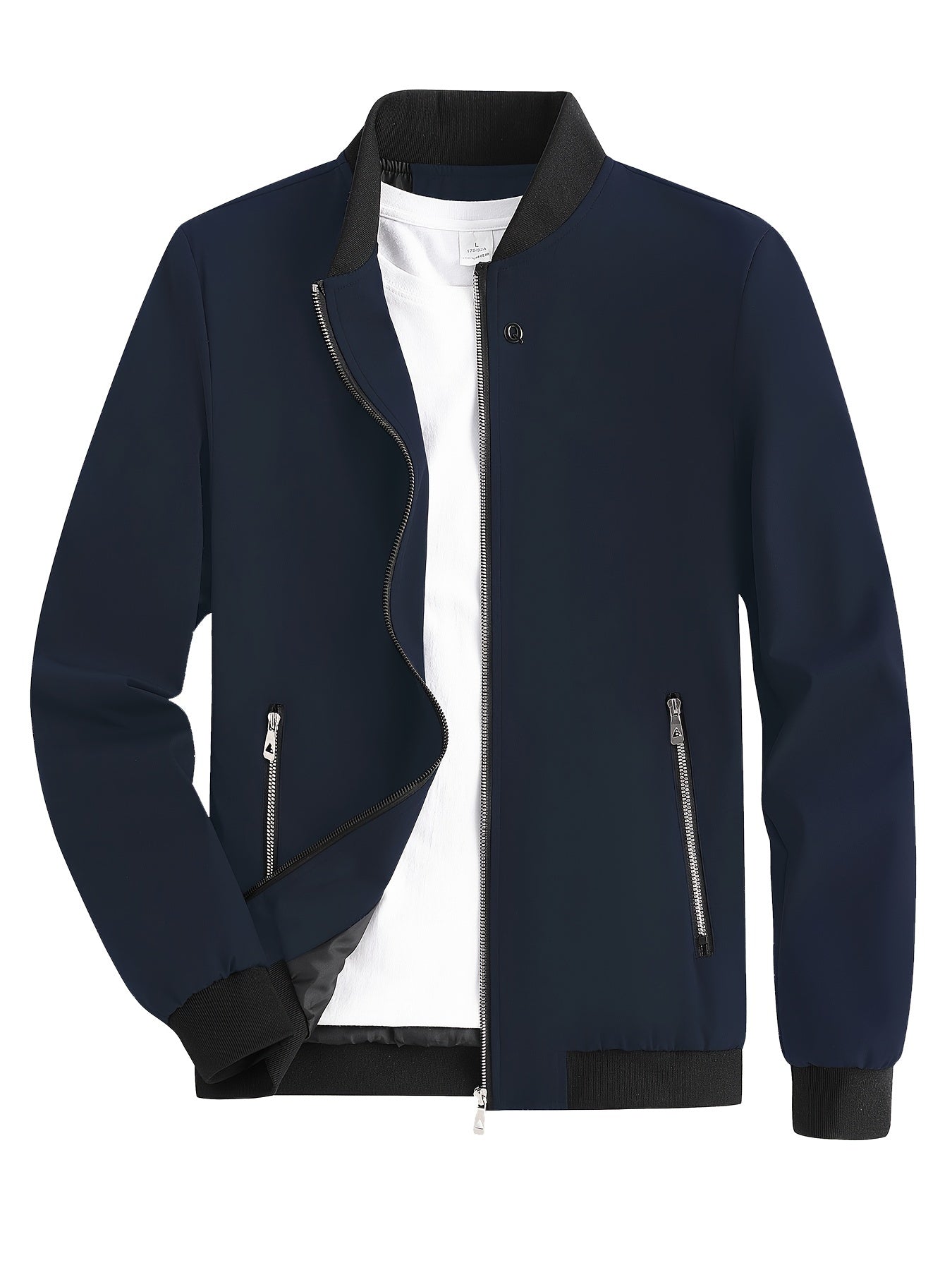 RQ Zipper Long Sleeves Jacket Stand Collar Windproof Slim Fit