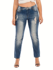 Washed Ripped Button Fly High Stretch Jeans