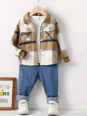 Boy's 2pcs Plaid Shirt & Denim Pants Set Casual Outfit