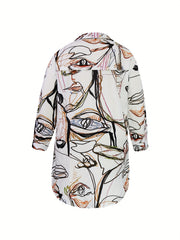  Women's Graffiti Figure Print Long Sleeve Dress