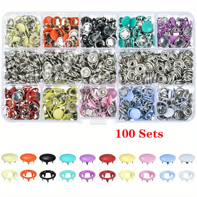 100pcs Mixed Metal Sewing Buttons Kit with Fasteners Plier Tool Kit
