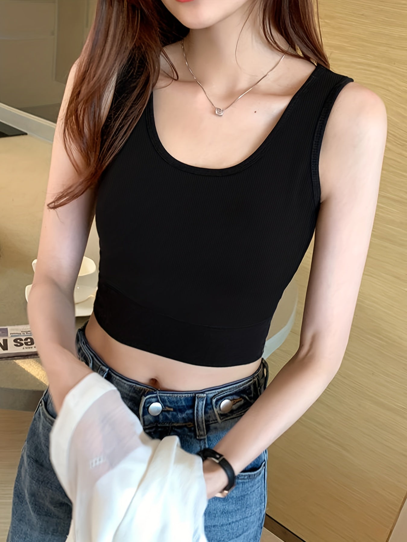 Solid Crop Tank Top Sleeveless Casual Summer Women's