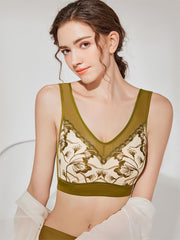 Floral Embroidered Wireless Bra Full Coverage