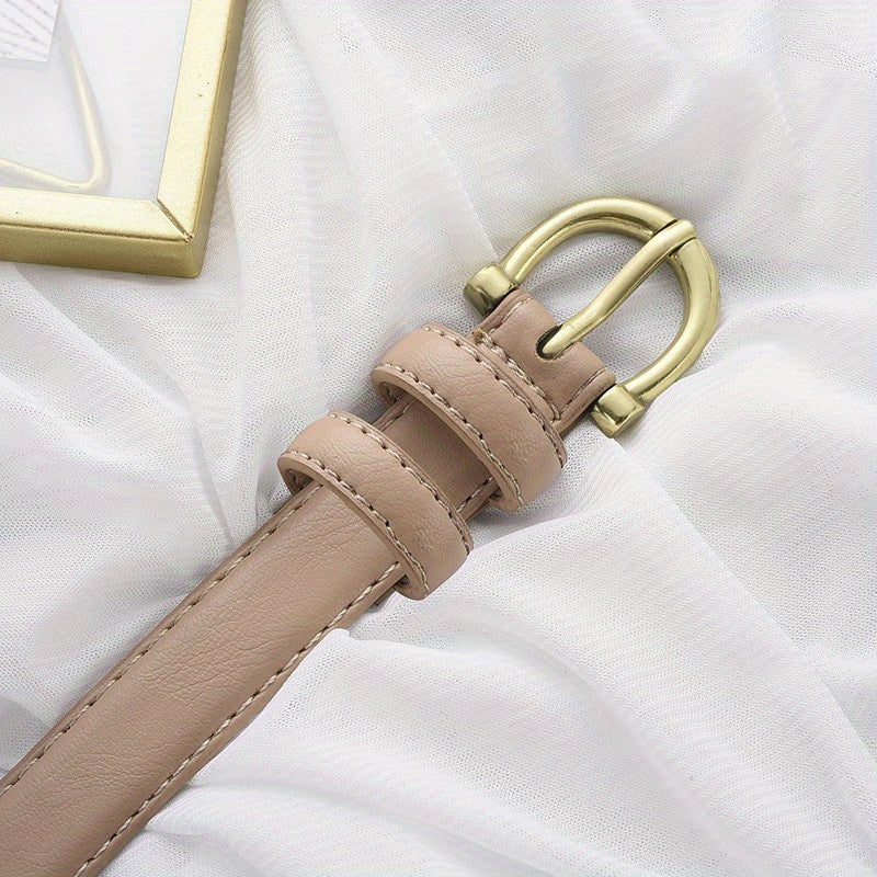 Vintage Oval Buckle Casual Belt Solid PU Waistband Girdle for Women