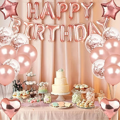 38pcs Rose Happy Birthday Letters Rain Curtain Balloon Set Birthday Party