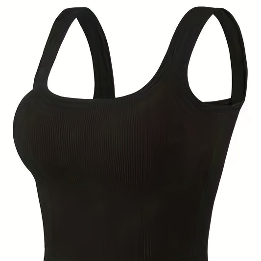 Solid Square Neck Tank Top Padded Sports Vest Top Women's Lingerie
