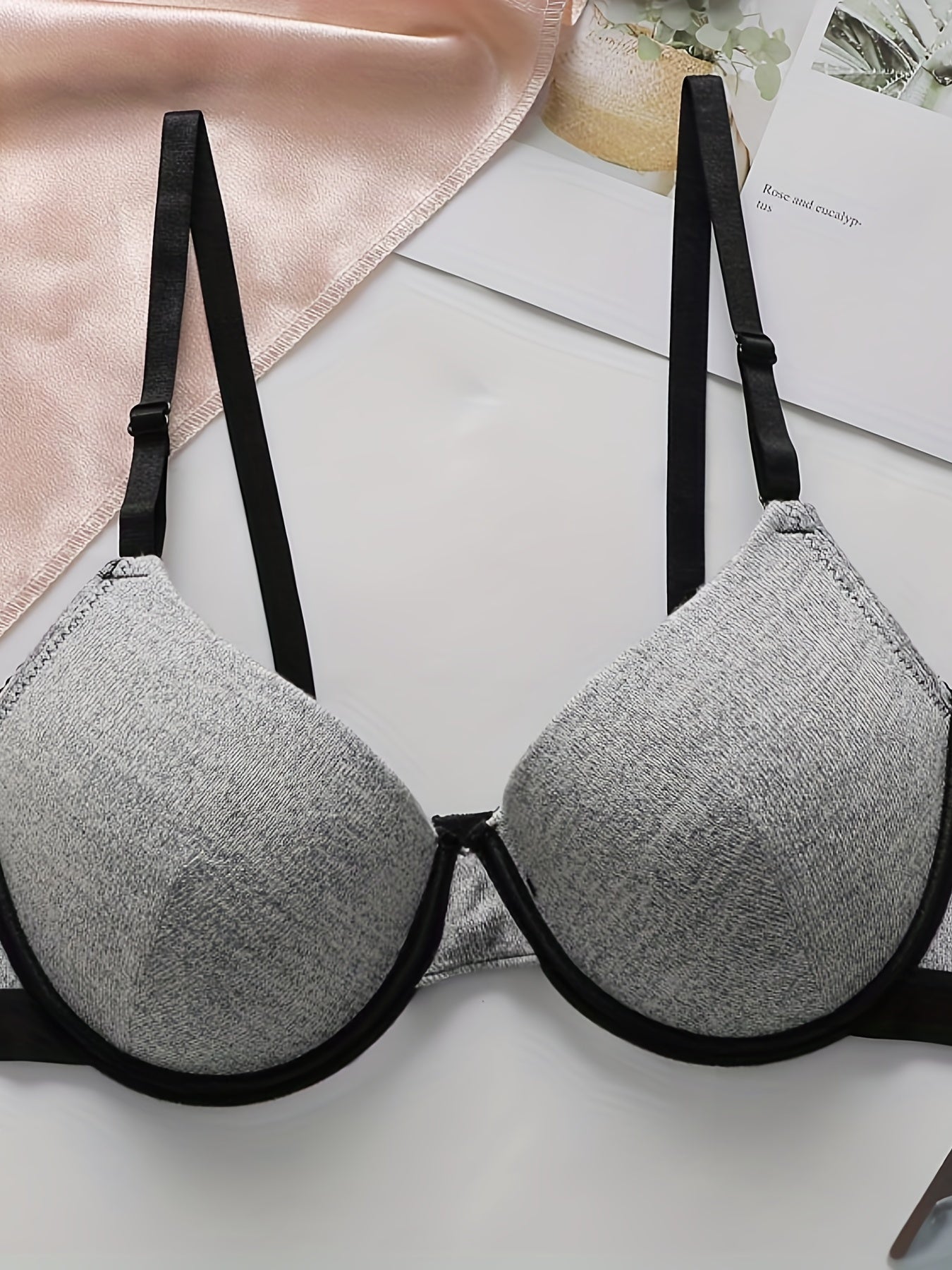 Colorblock Trim Push Up Bra Comfy & Breathable Intimates Bra Women's Lingerie