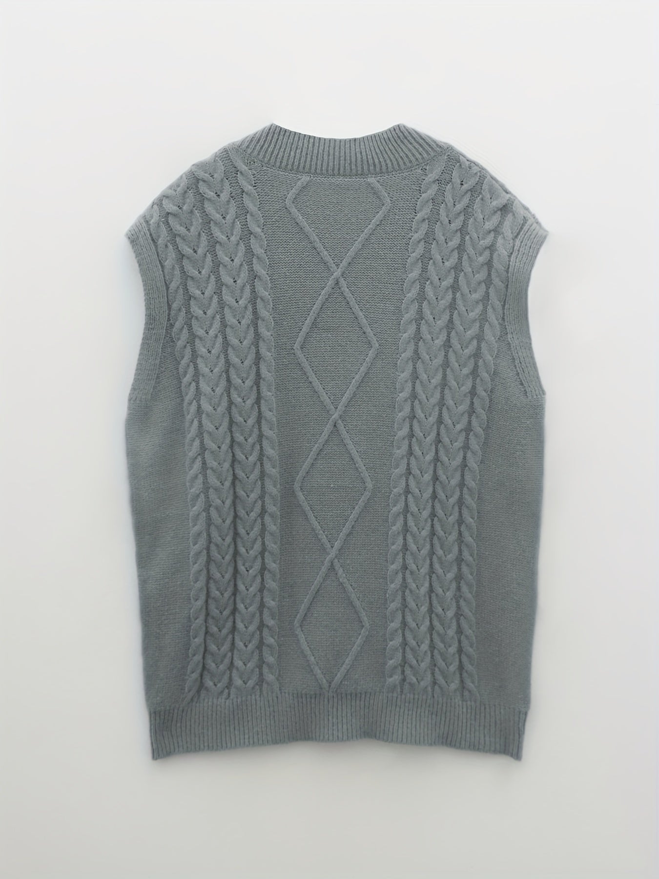  Solid Cable V Neck Knit Vest - Women's Casual Knit Vest