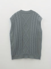  Solid Cable V Neck Knit Vest - Women's Casual Knit Vest