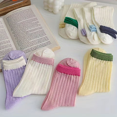 3 Pack Colorblock Crew Socks for Women