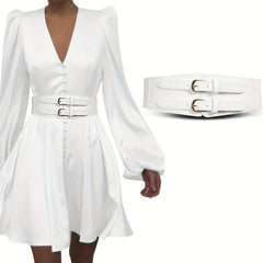Women's Double Buckle Cinch Belt Wide Corset Elastic Waistband