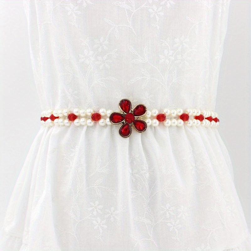 Faux Pearl Girdle Elastic Waistband Women Dress Belt