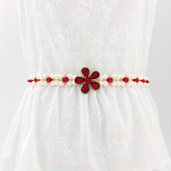 Faux Pearl Girdle Elastic Waistband Women Dress Belt