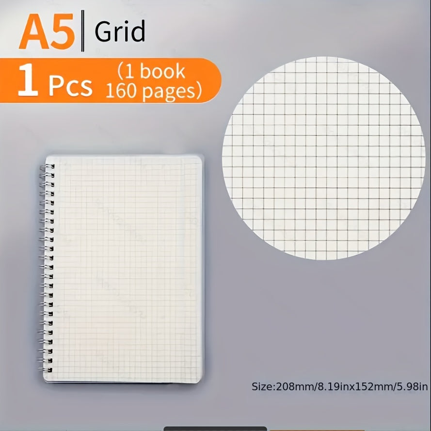 A5 Coil Notebook 80 Sheets PP Cover Horizontal Line Grid Spiral Hardcover