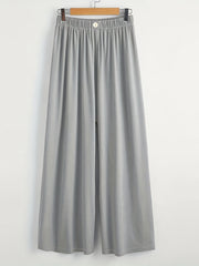  High Rise Wide Leg Trousers Solid Button Detail