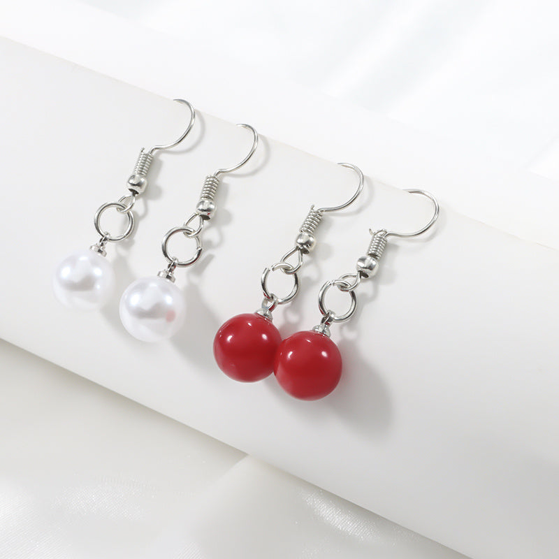 2 Pairs Round Faux Pearl Earrings Gift