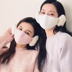 Women's Winter Ear Warmer Face Mask Pink Pom Pom Soft Warmth