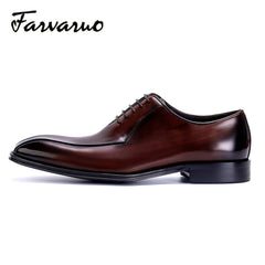 FARWARWO Leather Square Toe Oxford Shoes for Men