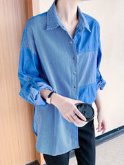 Colorblock Stripe Denim Top