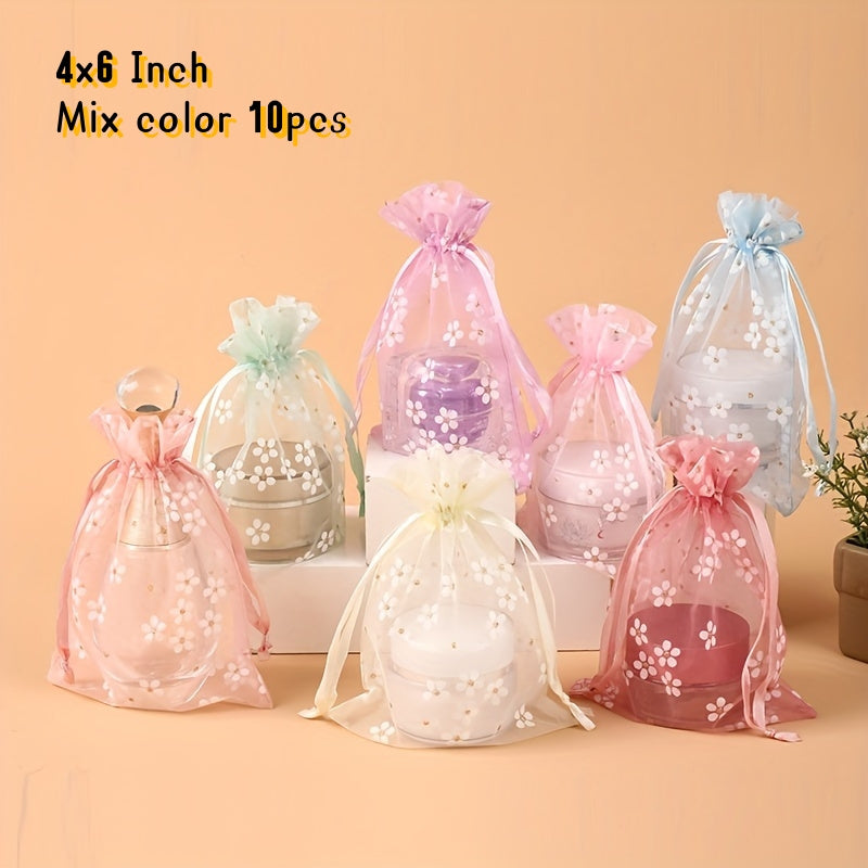 10pcs Colorful Organza Flower Gift Bags for Jewelry Cosmetics