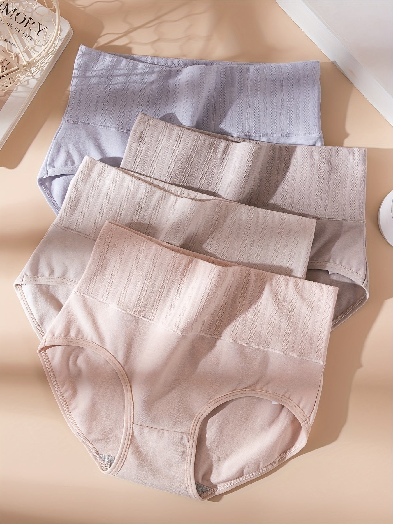 4pcs High Waist Jacquard Briefs Stretchy Intimates Panties Women's Lingerie