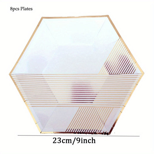 Disposable Stripe Gilded Party Tableware Set