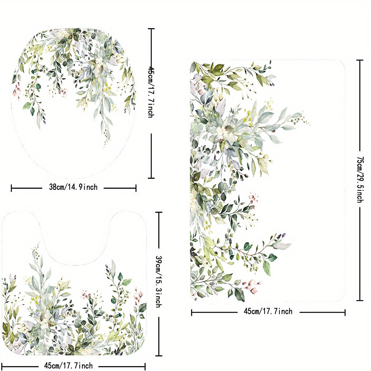 4pcs Green Eucalyptus Shower Curtain & Bathroom Mat Set