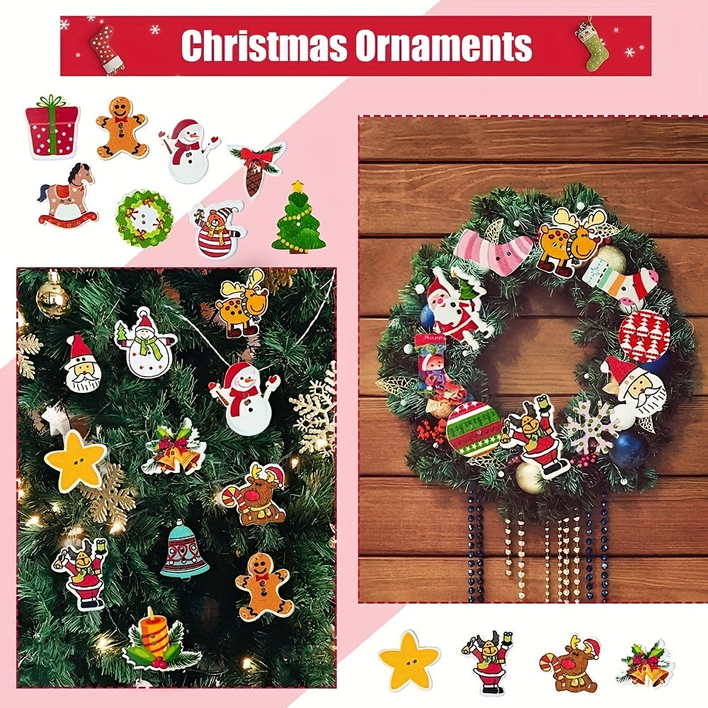 50pcs Christmas Mixed Wooden Crafts Buttons Snowflake Sewing DIY Decorative