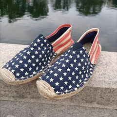 Women's Flag Pattern Flat Casual Shoes Slip On Low Top Round Toe