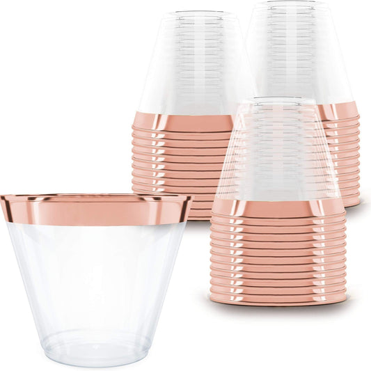 Rose Golden Disposable Plastic Cups for Parties Weddings - 9oz - Pack of 6