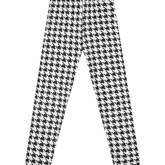 Girls Houndstooth Leggings Slim Fit Stretchy Casual Pants
