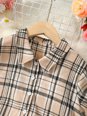 2pcs Girls' Cami Dress Plaid Crop Jacket Set
