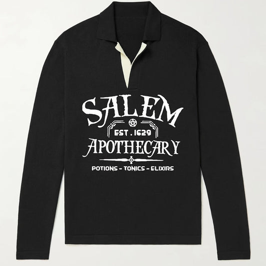 Retro Letter Pattern Knit Polo Sweater Men's Casual Lapel Pullover