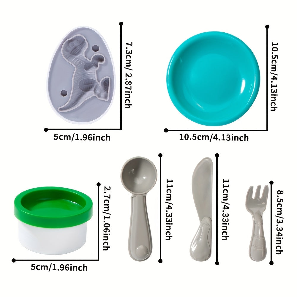 Dinosaur Clay Pretend Play Toy Set with Models, Molds, Tools