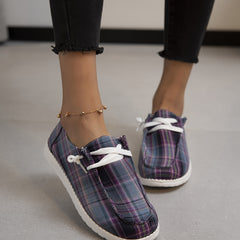 Women's Plaid Canvas Shoes Lace Up Lightweight Comfortable Outdoor Shoes