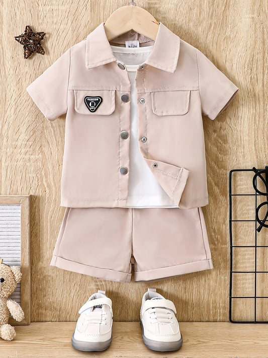 Newborn Baby Set Buckle Lapel Shirt Shorts Casual Outfit