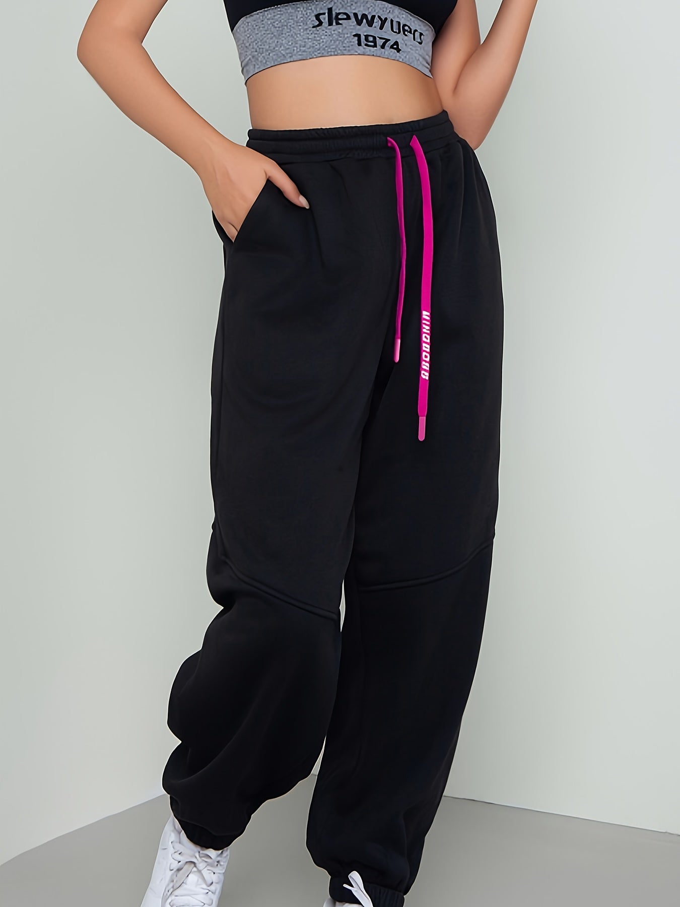  Casual Pants Women's Plus Solid Elastic Drawstring Slight Stretch