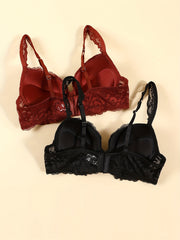 2 Pcs Lace Push Up Bra Comfy Everyday Lingerie Women's Underwear