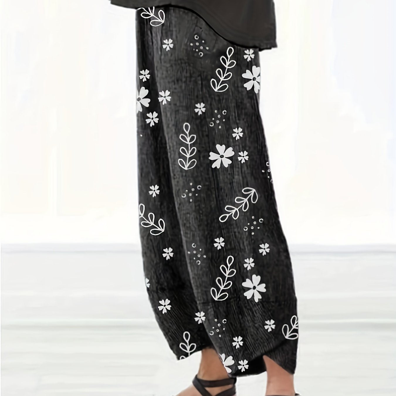  Floral Print Wide Leg Beach Harem Pants