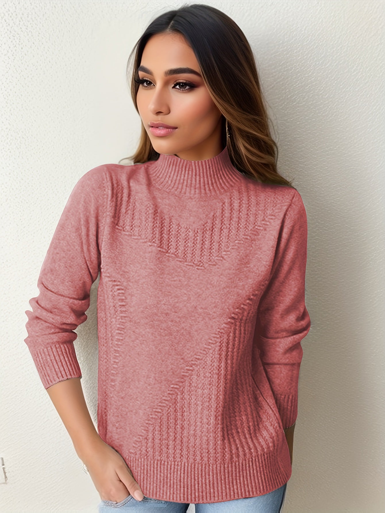 Warm Mock Neck Pullover Sweater for Women