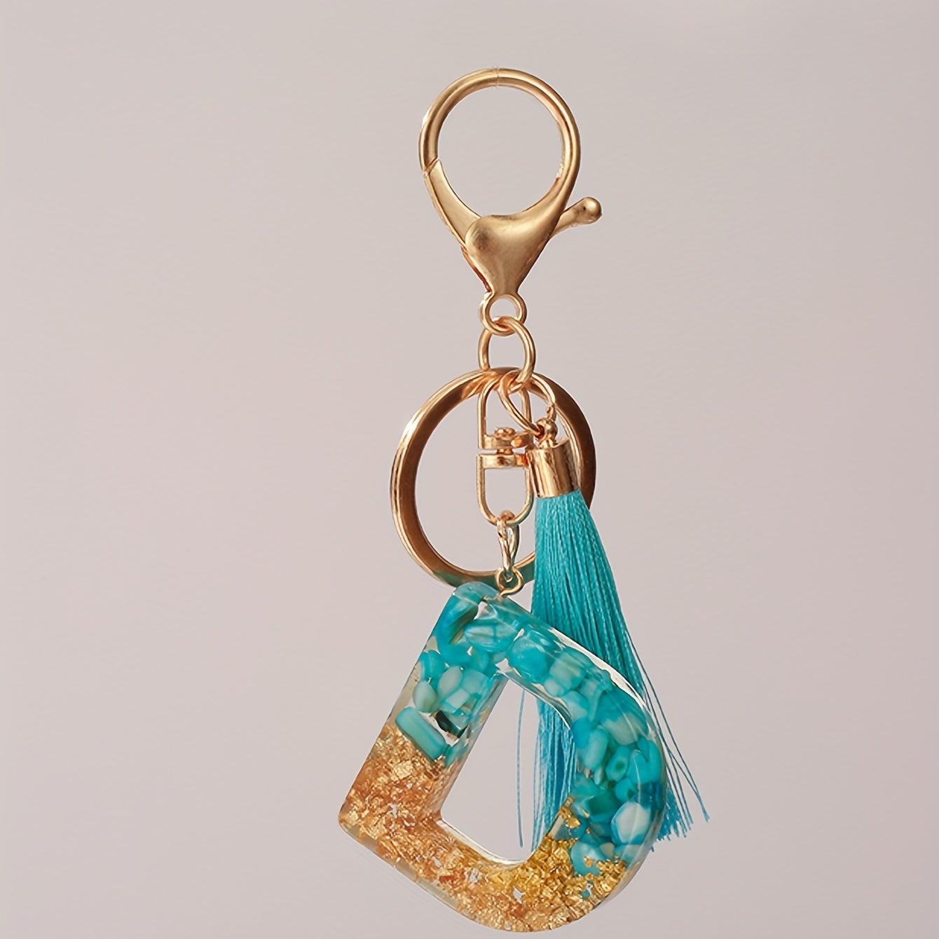 Resin Letter D Shape Keychain Pendant with Tassel Bag Purse Key Ring