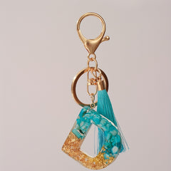 Resin Letter D Shape Keychain Pendant with Tassel Bag Purse Key Ring