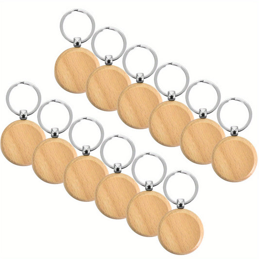 12pcs Beech Wood Keyrings DIY Blank For Crafts Key Ring For Women Men