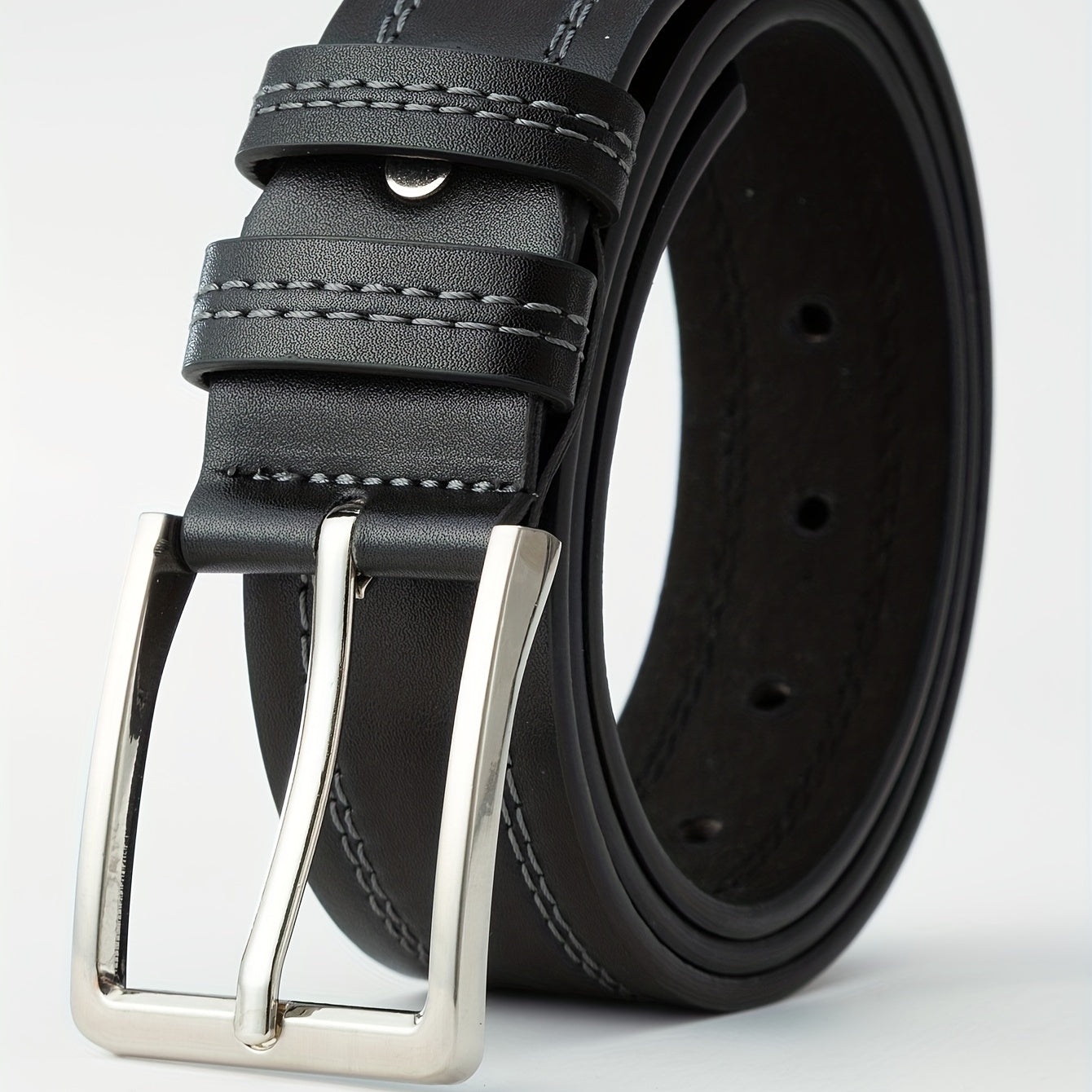 Men's Double Wire Alloy Needle Buckle PU Belt