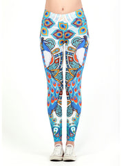 Peacock Print High Waist Leggings Elastic Bottoms Women's Clothing