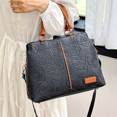Embossed Faux Leather Shoulder Bag Women's Double Handle Purse