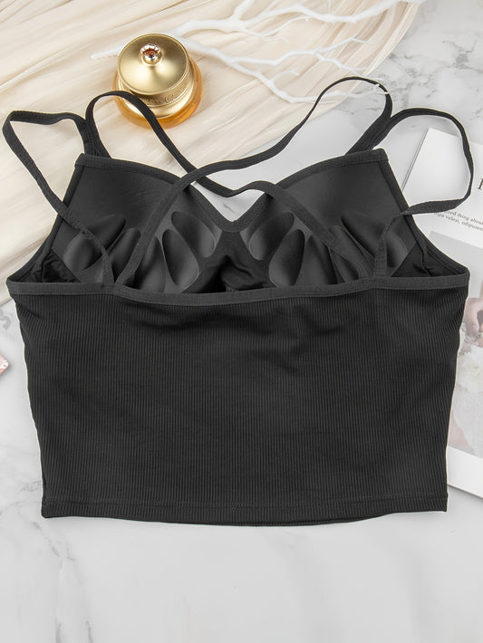 Solid Cami Top Criss Cross Back Padded Top Women's Lingerie