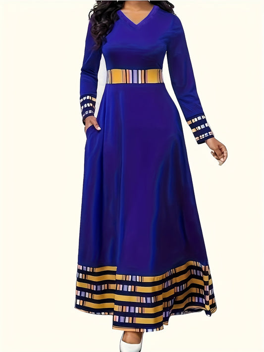  Geometric Print Maxi Dress With Pockets